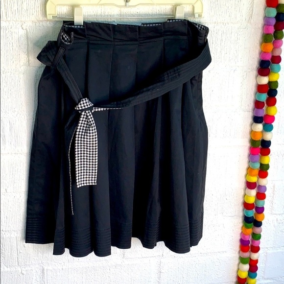 Tibi Pleated Black Belt Tie Gingham Circle Skirt sz 10